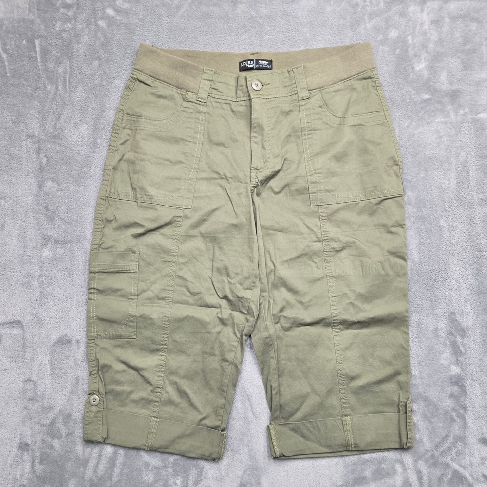 Riders by Lee Mid Rise Shorts Womens Size 14M W35 Olive Green Cargo Capri Pants